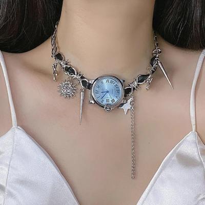 Fashion Y2k Watch Leather Pendant Titanium Steel Collar Female Personality Cyberpunk Choker Fashion Jewelry Gift
