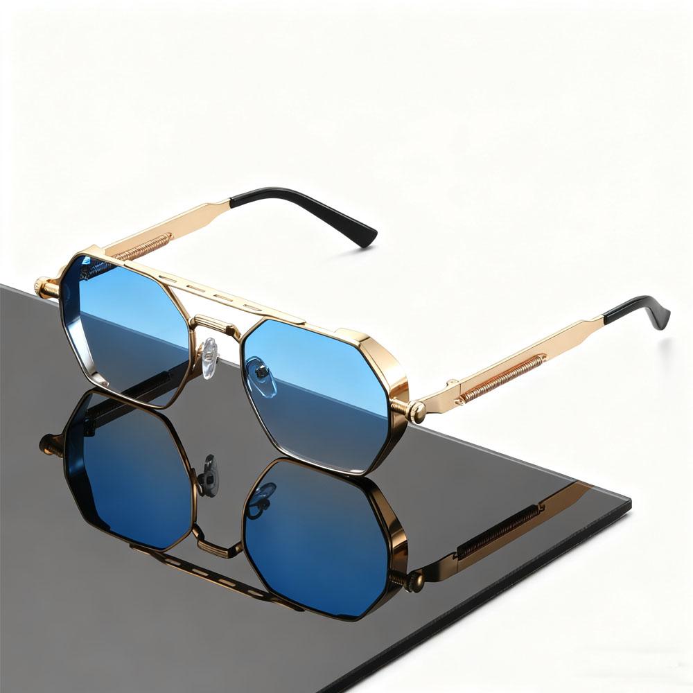 1PC Gold Polygon Gradient Sunglasses, Unisex Retro Hip-Hop Fashion, Durable Streetwear Essential