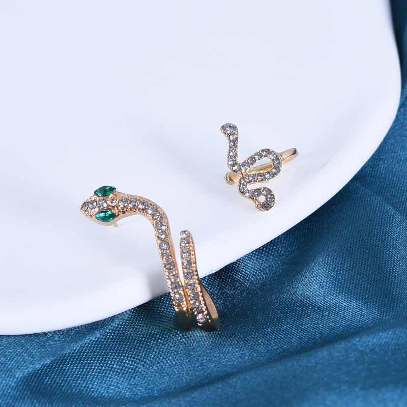 Three-Dimensional Gold Snake Zircon Ear Cuff Earrings