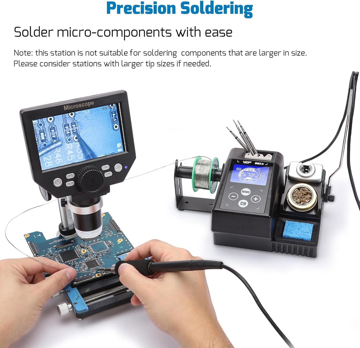 

982 II Precision Soldering Station Kit with 3 C245 Tips, Lead-Free Solder, 4 Memory Channels, Tip Change Groove, Cleaning Tools United States