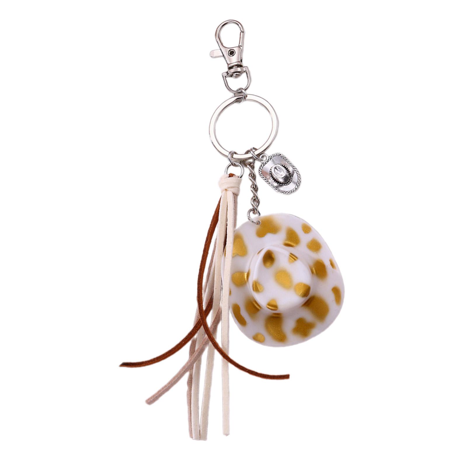 

Cute Phone Pendant Fashionable Cow Print Hat Keychain Western Cowboy Hat Shaped Keyring Ornament Bag Charm Decoration золотой