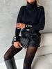 Autumn/Winter High Neck Striped Buttoned Cuff Solid Casual Knit Sweater