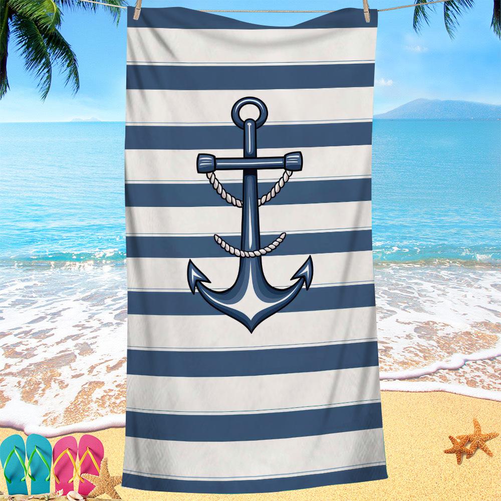 Nordic painted ship anchor digital-printed polyester Superfine fiber double-sided fleece Beach vacation bath towel, beach towel