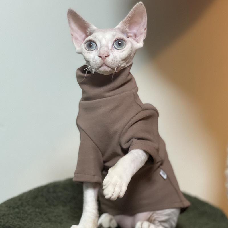Sphynx/Devon No-Fur High Neck Cat Clothes - Soft Warm Base Layer for Spring, Autumn, Winter
