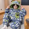 Boys Winter Warm Coral Fleece Pajama Set 3-Layer Thickened Hooded Sleepwear Kids 3-8 Years