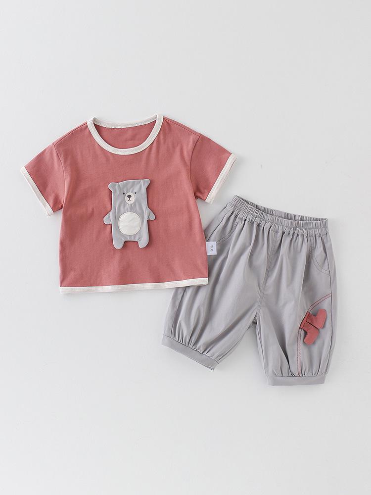 Summer Cartoon Patch Baby T-Shirt & Pants Set