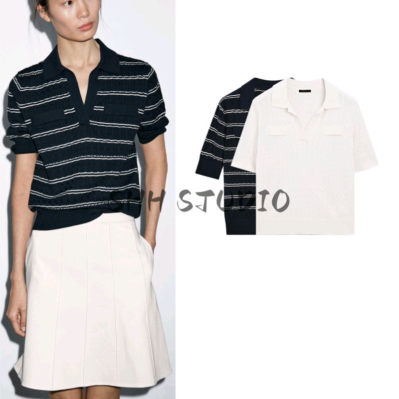 MD Summer New Arrival Women's Clothing Old Money Style Cotton Polo Shirt Collar Stripes Knitwear 5782800 5781800