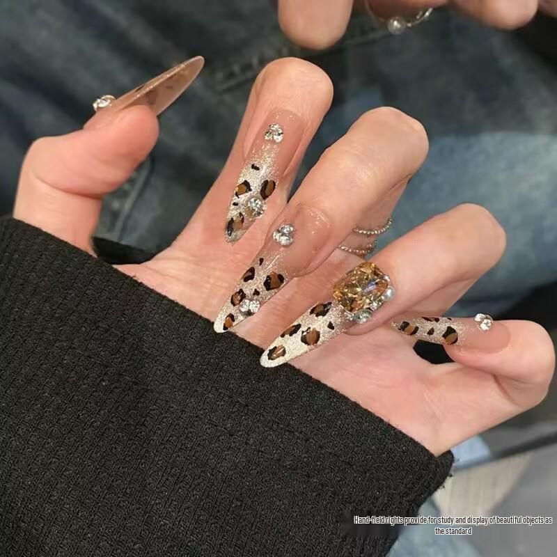 French Pink Leopard Print Nail Art Stickers - Autumn Brown & Caramel Cat Eye Leopard Design for Winter