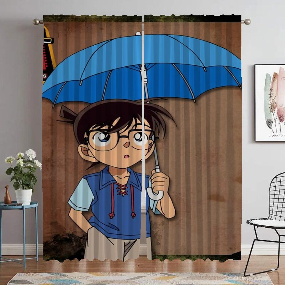 Detective Conan Anti-mosquito Curtains for Camera Elegant Room Curtains 2 Pieces Partition Tulle for Bedroom Living Room Curtain