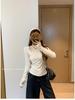 Korean Style Slim Fit Round Neck Rivet Long Sleeve Top for Women - Spring Solid Color