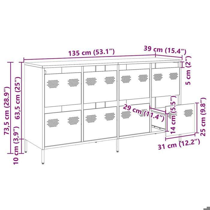VidaXL Black Buffet 135x39x73.5 Cm Cold-Rolled Steel, Storage Cabinet, Kitchen Storage Furniture, Furniture of 3307167