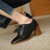 Fashion Comfortable Genuine Leather Women's Ankle Boots Elegant Square Toe Thick Heels Pumps Party Lace-up Shoes Woman 2024 New