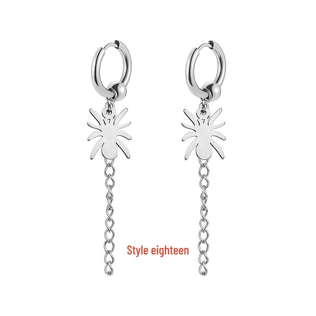 Korean Punk Black Titanium Steel Tassel Chain Cross Ear Clip Earrings