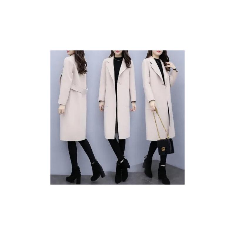 Korean Style Mid-Length Loose Woolen Coat - 2025 Trend, Autumn Winter, Plus Size, Thickened Women's Outerwear