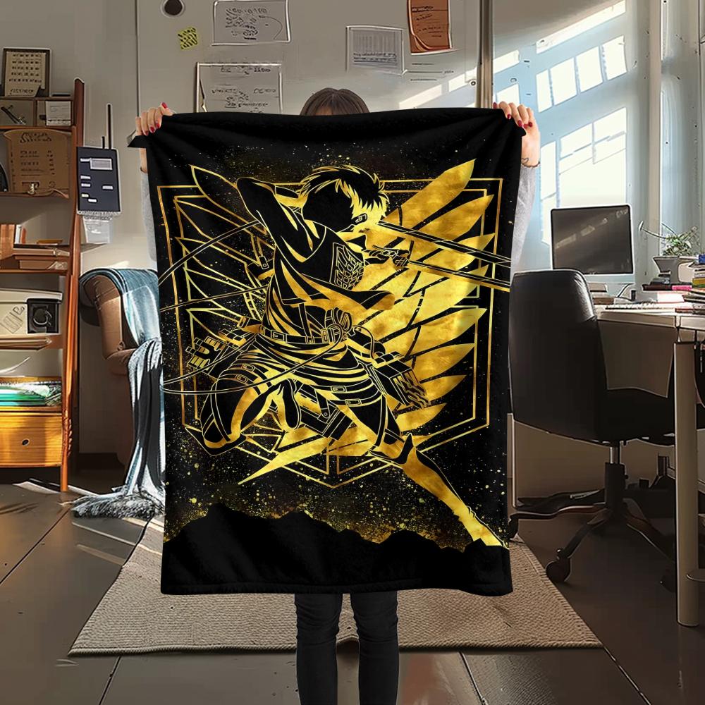 1PC Attack On Titan Print Flannel Blanket, High Quality All Seasons, Home Decor, Warmth and Comfort, Perfect for Christmas Gifts