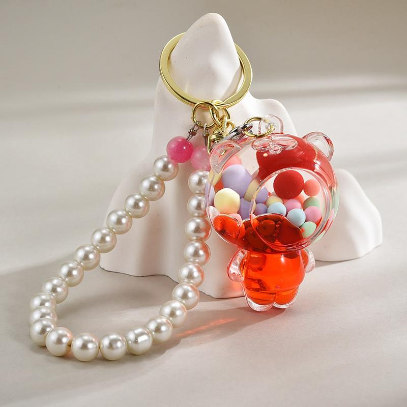 Acrylic Colorful Bead Bear Keyring With Pearl Chain For Children Gift And Celebration