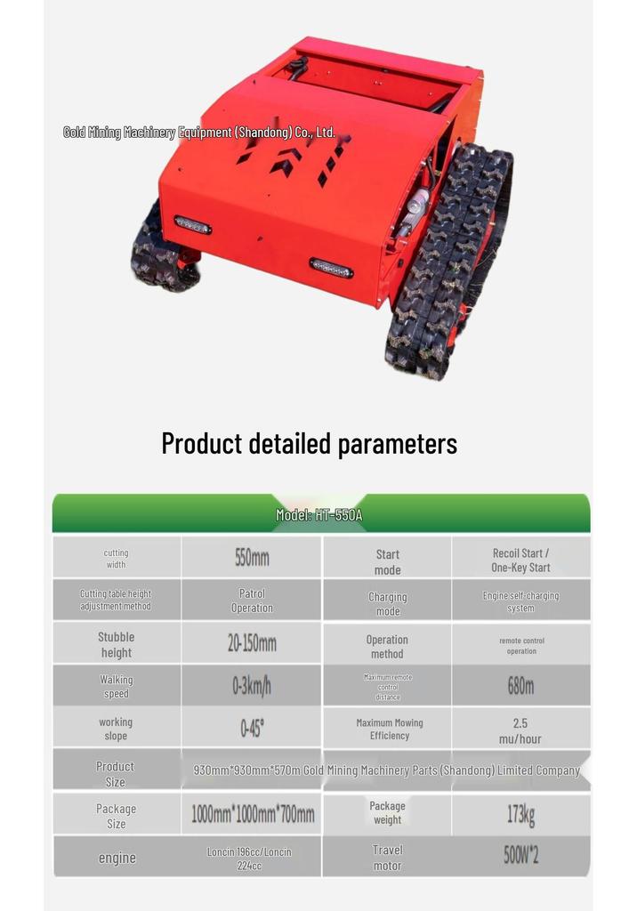 Hybrid Remote Control Lawn Mower HT550: Oil-Electric Self-Propelled Grass Shredder and Orchard Weeder