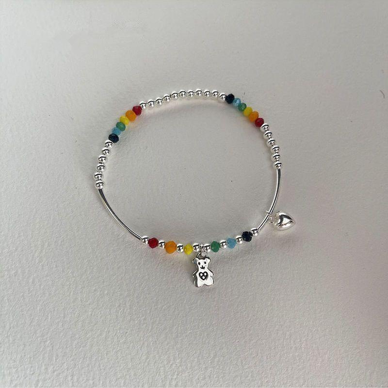 925 Silver Rainbow Beaded Bracelet Cute Little Bear Cloud Bracelet Women's Vintage Fashion Handwear Temperament Jewelry