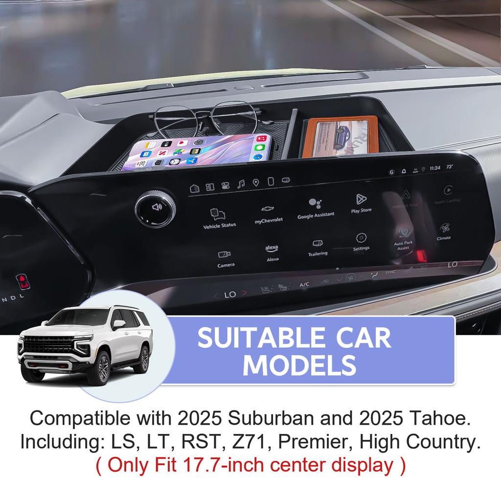 Center Console Dashboard Storage Box for 2025 Chevy Suburban Tahoe Dash Board Storage Organizer Tray Behind Screen 17.7-inch Box