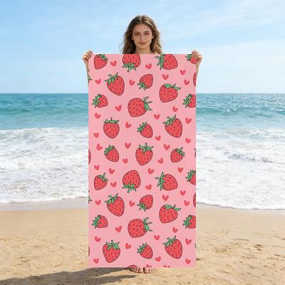 Strawberry Print Beach Towel Microfiber Quick Dry Absorbent Oversized Bath Towel Sand Free Swim Towel for Travel Swimming Pool