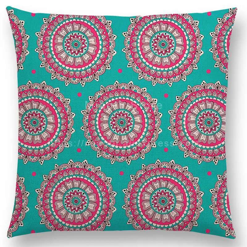 Neueste Boho Bunte Blumen Kissenbezug Rosa Regenbogen Lebhaft Floral Mandalas Musterdesign Begeisterung Drucke Kissenbezug