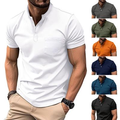 New Men's Casual POLO Shirt Pocket V-neck Button Business Solid Colour Versatile T-shirt Tops