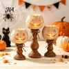 Small Pumpkin Candle Holders Rustic White Tealight Holder Set, Farmhouse Halloween Tea Light Decor, Fall Tables Centerpieces for Thanksgiving & Party