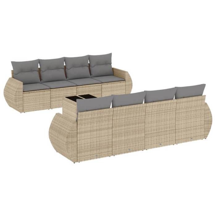 VidaXL Garden Lounge Set with Cushions 9 Pcs, Patio Sofas, Patio Furniture Set, Outdoor Furniture, Beige 3221148