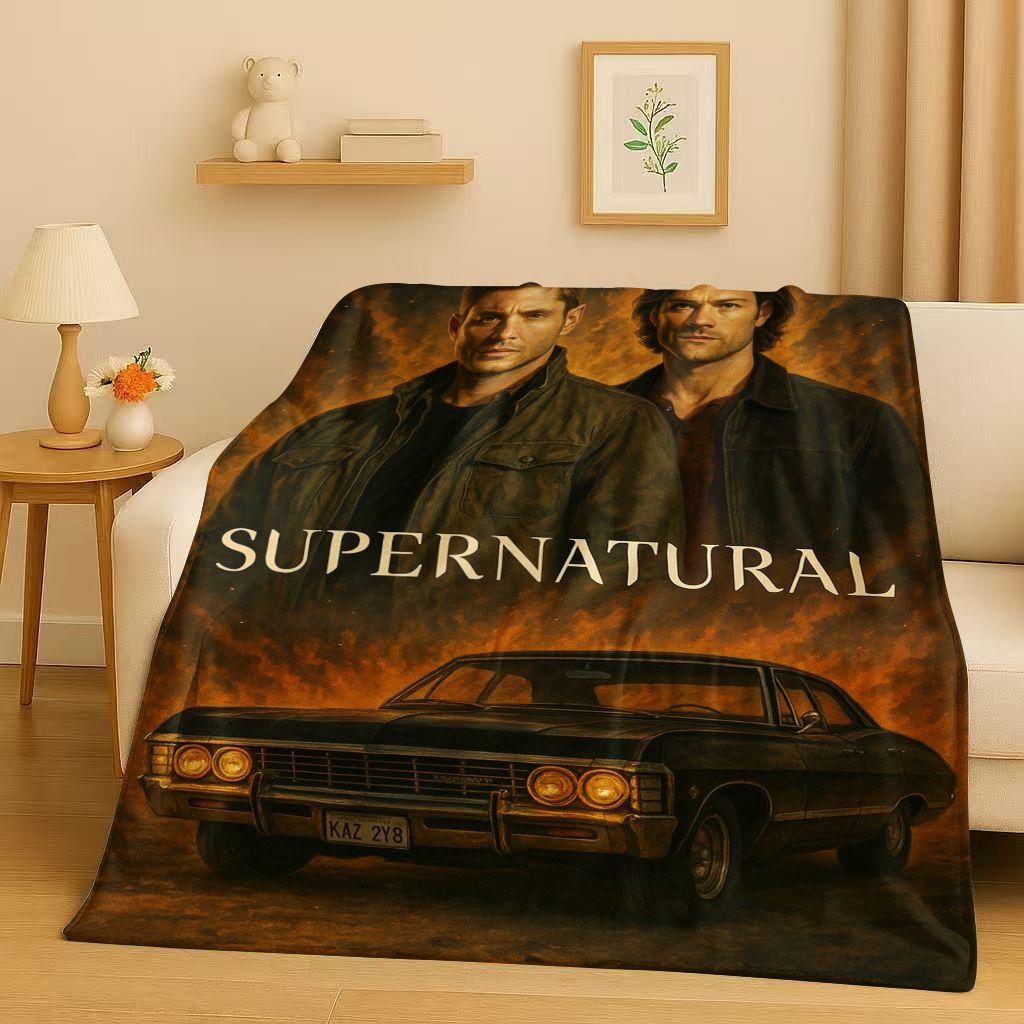 3D Supernatural Sam Dean Winchester TV Flannel Blanket,Ultra Soft Warm Plush Throw for Home Bedroom Bed Sofa Cover Travel Gift