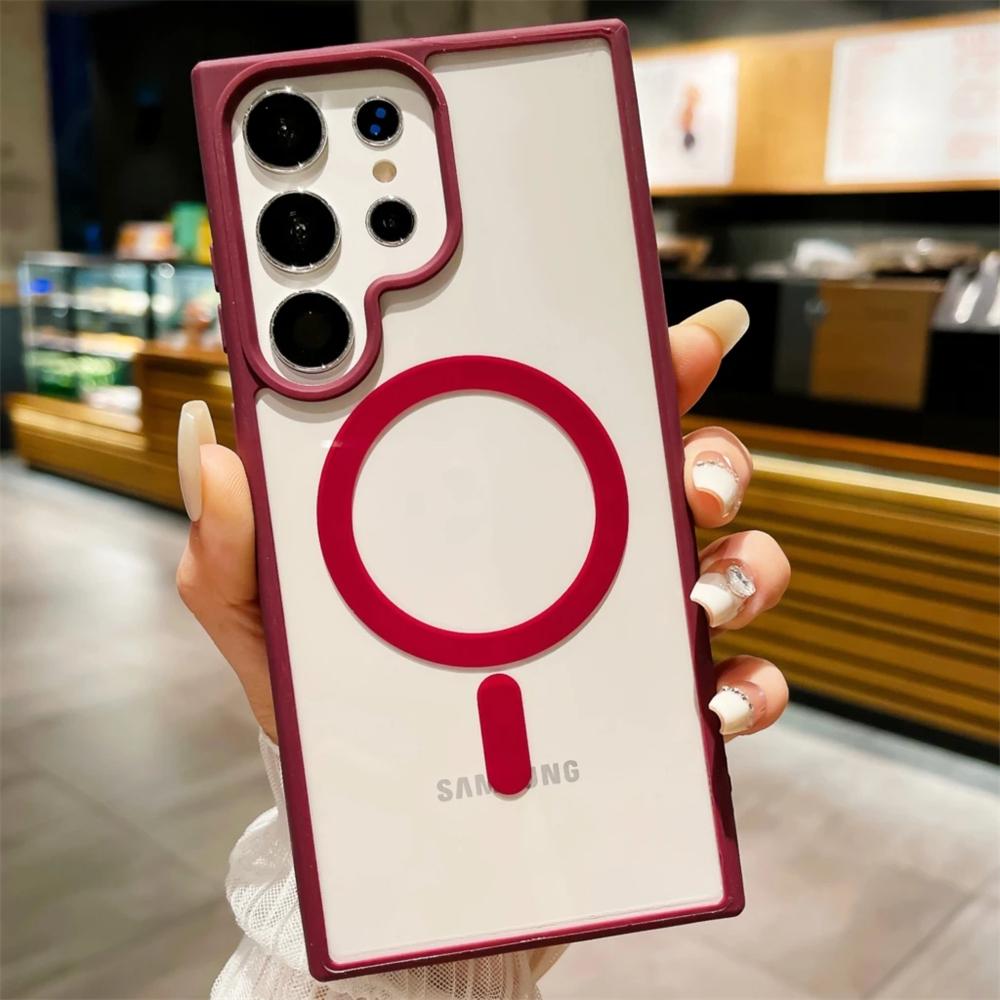 Magnetic For Magsafe Clear Case For Samsung S25 S24 S23 FE S22 Plus Ultra A56 A55 A36 A35 A16 Wireless Charge Slim Acrylic Cover