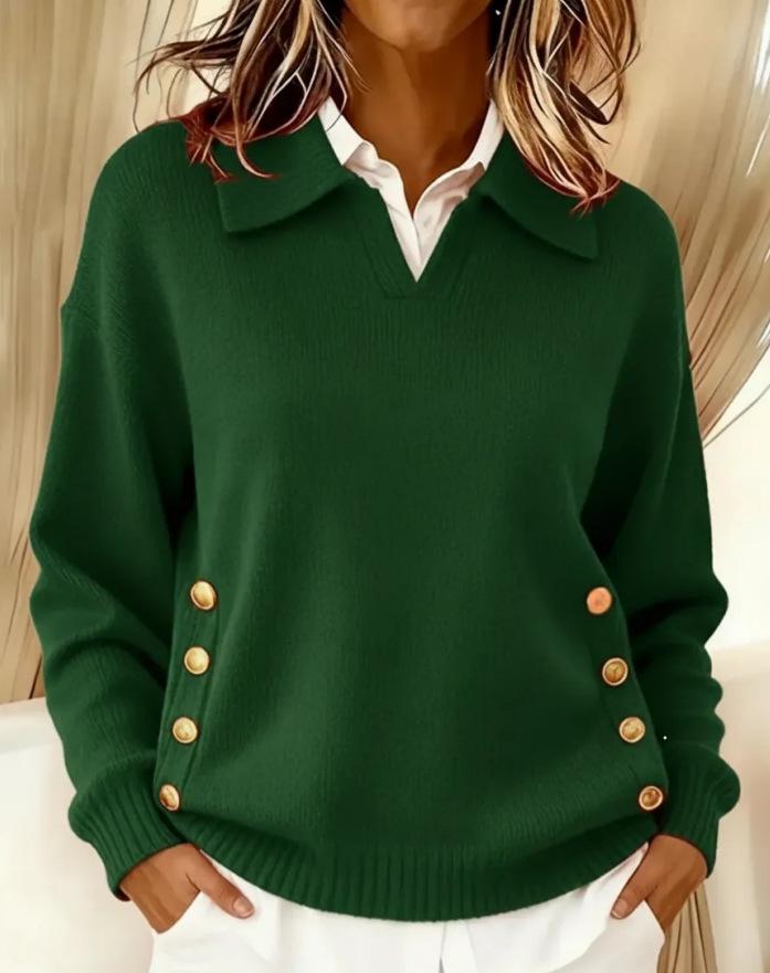 2025 Women's Loose Fit Long Sleeve Casual Lapel Pullover Sweater