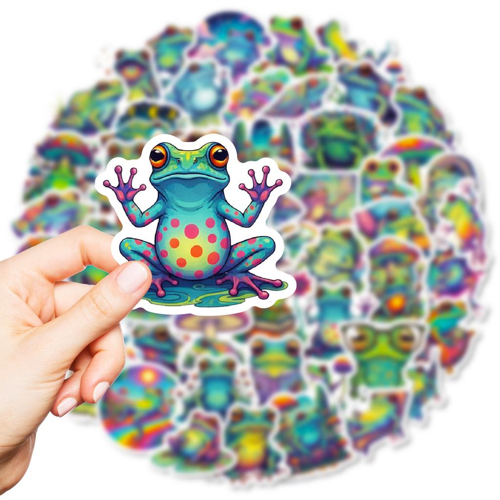 56Pcs Colorful Psychedelic Frog Graffiti Stickers Cute Frogs Cartoon Decal Diy Luggage Phone Guitar Scrapbook Classic Kid Toys