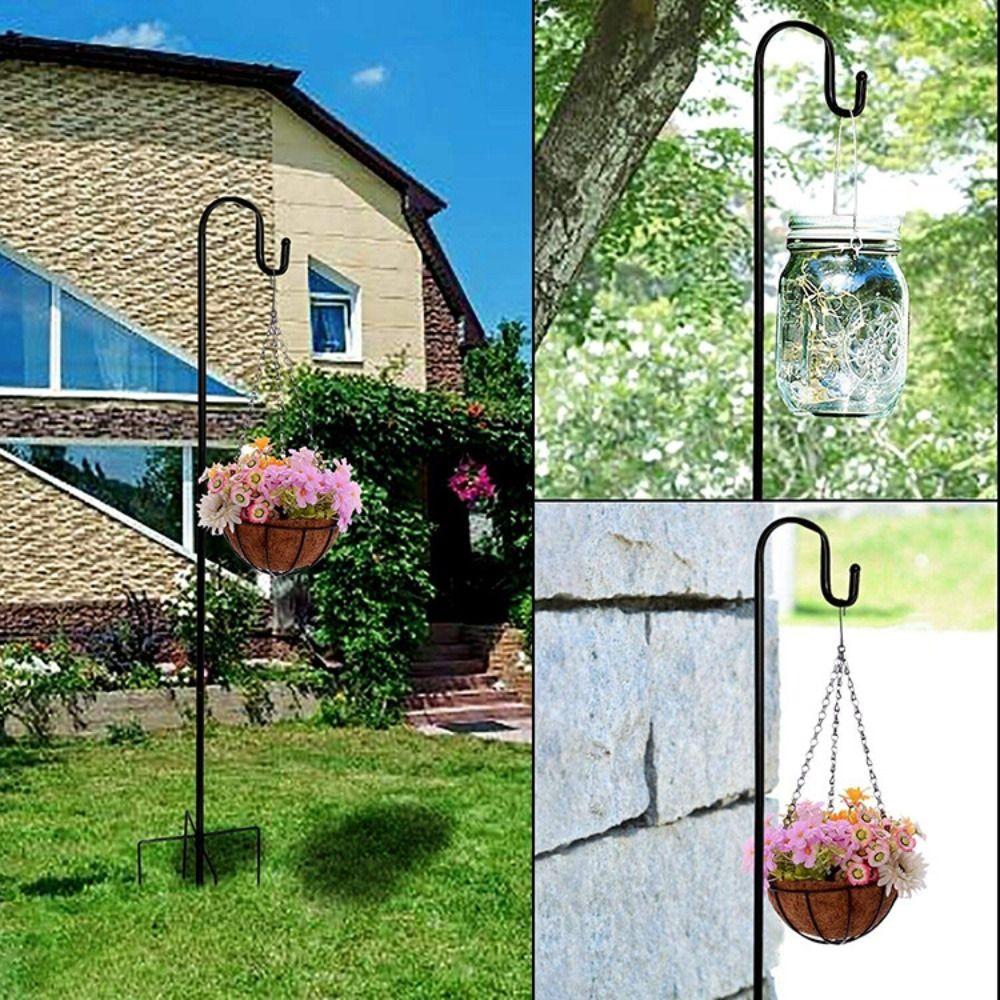 Detachable Ground Insertion Rod Metal Iron Bracket Durable Hanging Hook  Flower Basket