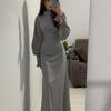 Women's Pleated Waist Tie Long Sleeve Dress