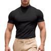 Men Casual T-shirt Half High Collar Short Sleeve Slim Fit Pullover Tops Solid