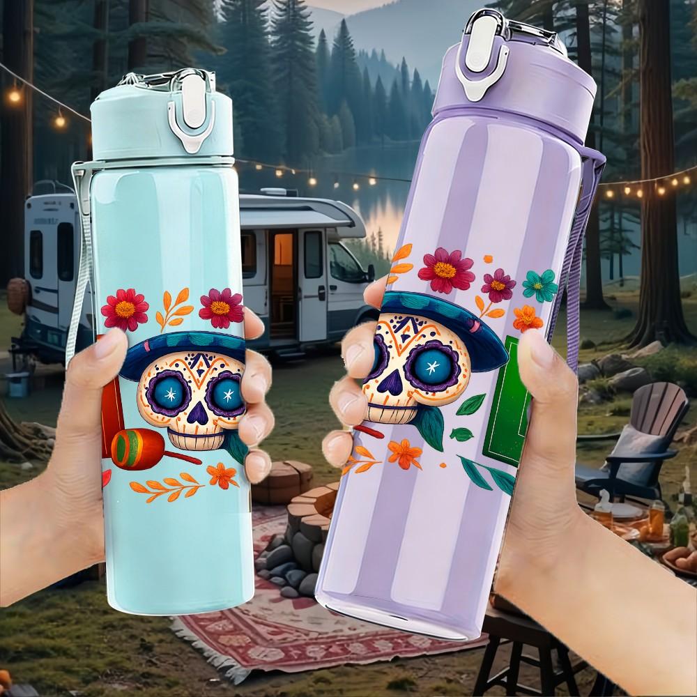 1PC Hola Colorful Letter Print 750ml Color Plastic Sports Water Bottle Leakproof Flip Straw Lid Suitable for Sports Office Home Use