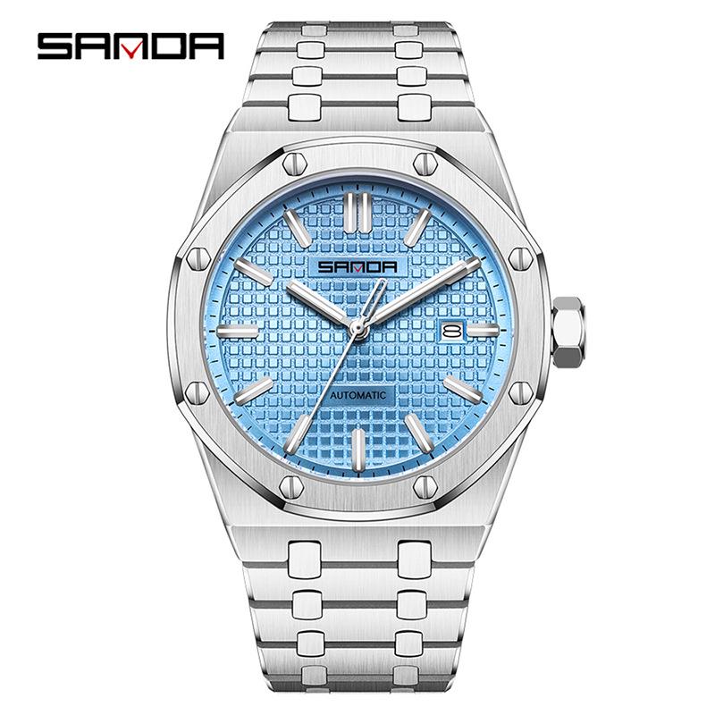 SANDA Men's Waterproof Mechanical Watch with Solid Steel Band and Calendar