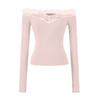 Lace One-word Shoulder Long-sleeved T-shirt Women's Spring and Summer New American Spice Girl Solid Color Splicing Bottoming Shirt Top