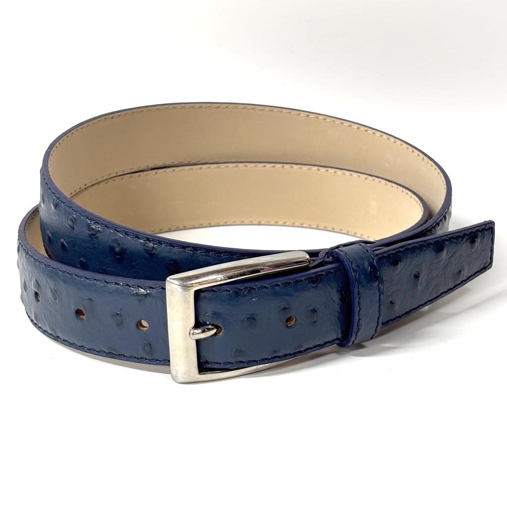 [FashionBerry] Navy Italian Genuine Leather Belt, Ostrich Embossed Leather, Men's & Women's, Italian Leather Belt, Business, Formal, Brand, Handmade,