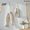 Seaside Wall Hanging Rustic Nautical Wooden Fish Decor, Coastal Beach Style Art Ornament with Fishing Net for Lake House, Bedroom, Bathroom Decor Home