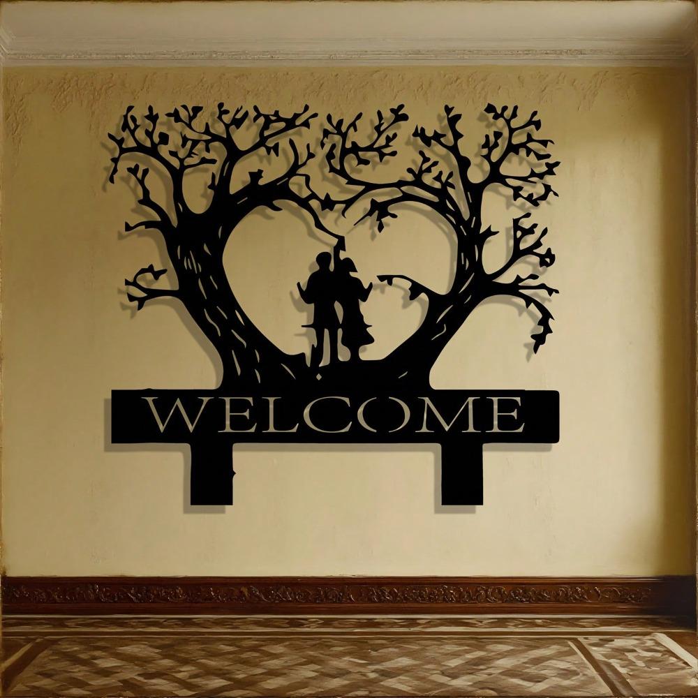 Romantic Love Tree Welcome Metal Wall Art Elegant Iron Sculpture Couple Wedding Valentine Gift Living Room Indoor Decor