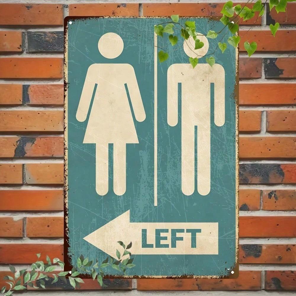 Retro Metal Tin Sign Restroom Arrow Directional, 2D Flat Wall Art, Fun Bathroom Décor, Unisex, 1pc