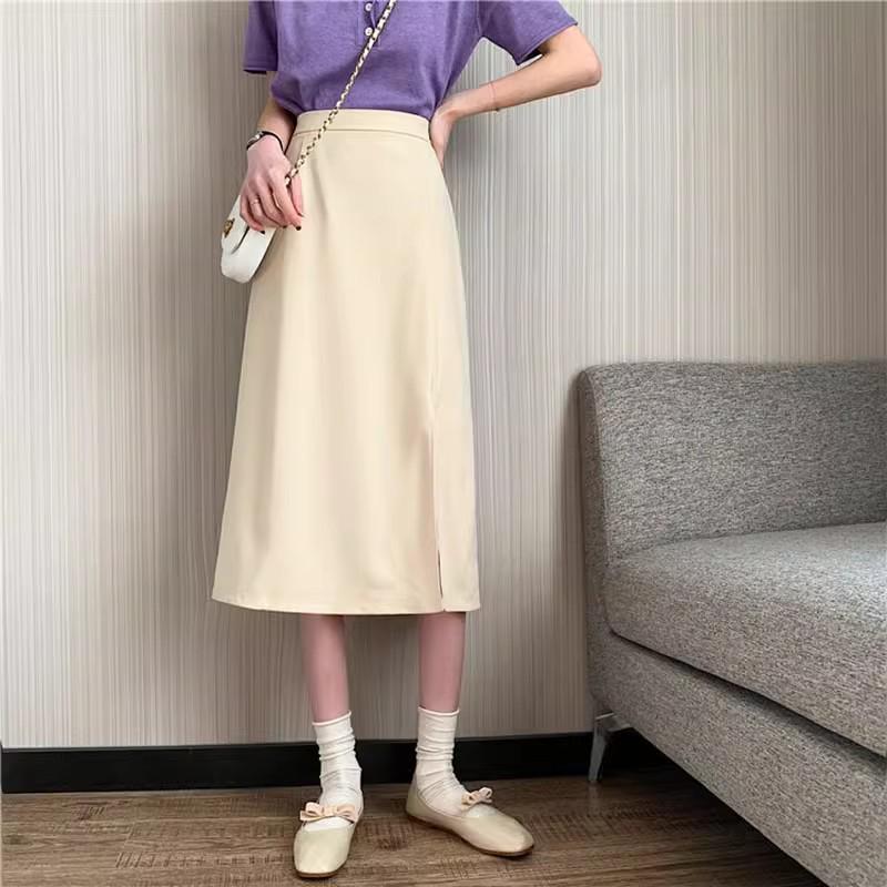 

Юбка миди А-силуэта с разрезом и высокой посадкой для женщин с фигурой «груша» - Осенняя одежда M абрикосовый