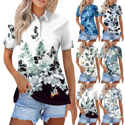Women's Fashion Casual Lapel Short Sleeve Printed Shirt Women's Button Up Tops