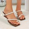 Fashion Sexy Silver Glitter Narrow Band Clip Toe Slippers Women 2025 Summer Square Toe Strange Heel Slip On Sandals Fashion Beach Shoes