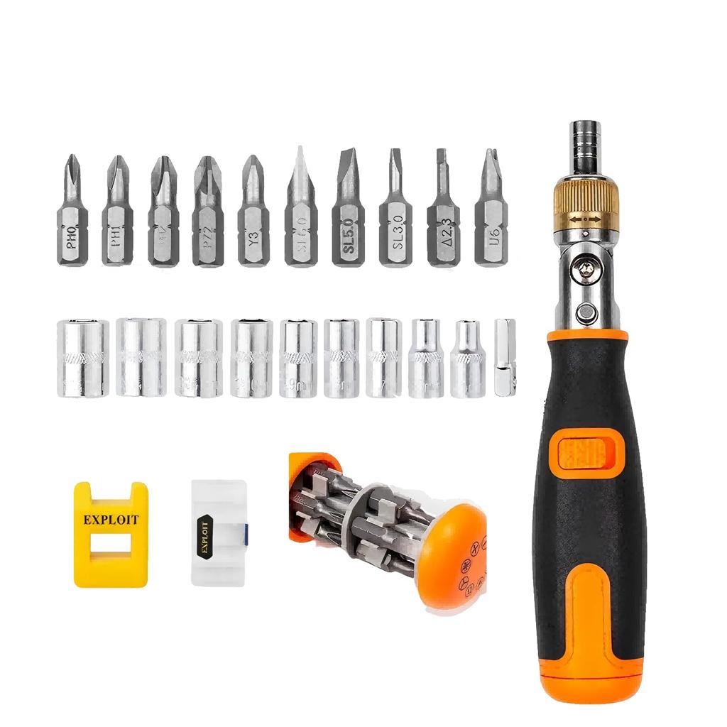 Abgtzln Ratchet Driver Tool Includes 10 Drill Bits and and 10 Features a Grip and Magnetic Screwdriver with Rotation for Angle 21-in-1 Multi-Function