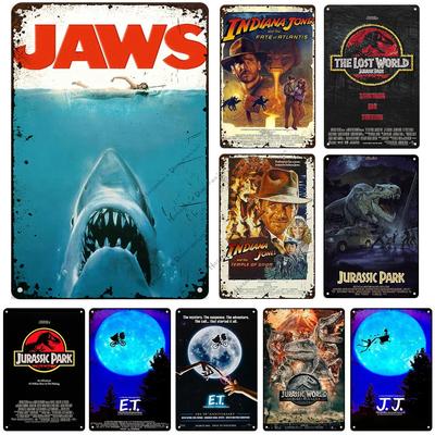 Placa de Lata Metálica do Filme Jurassic Park E.T. Placas de Metal Cartaz JAWS Cartaz Vintage Placa Decorativa Antiga Placa de Metal Placa de Parede
