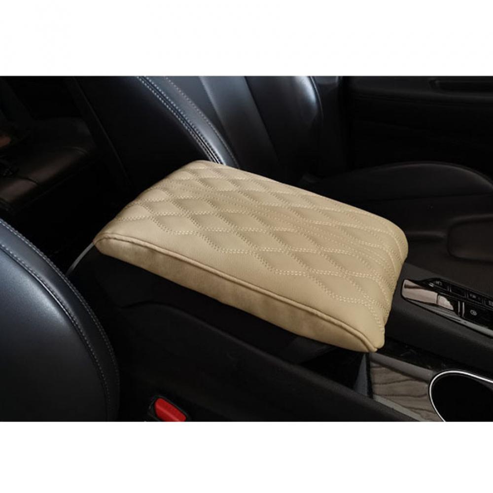 Beige PU Leather Wave Pattern Car Armrest Pad Cover Center Console Protector Mat