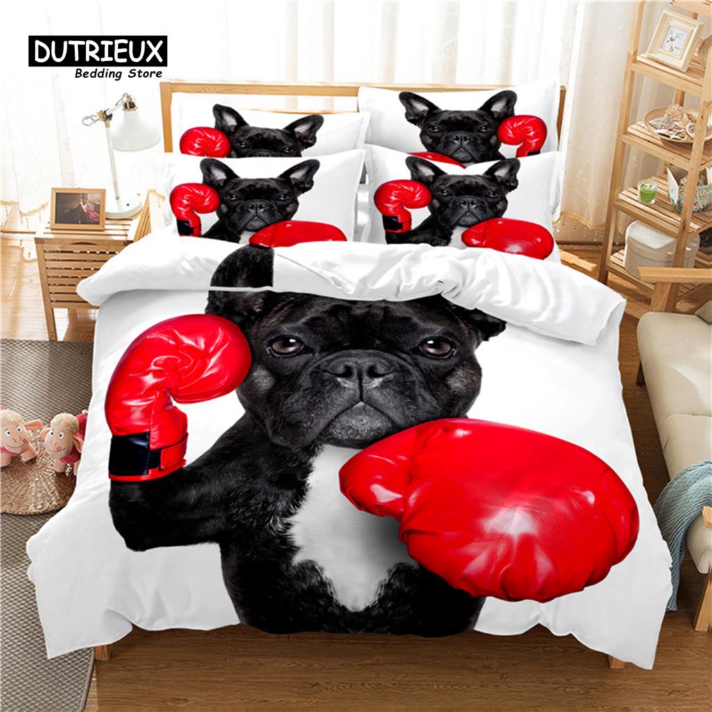 Surfer Dog Bedding Set, 3Pcs Duvet Cover Set, Soft Comfortable Breathable Duvet Cover, For Bedroom Guest Room Decor