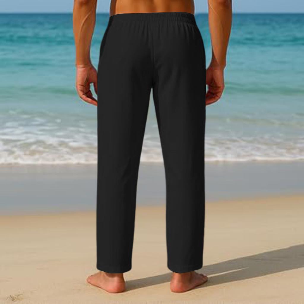Men's Loose Fit Drawstring Waist Casual Pants Lightweight Breathable Cotton Linen Blend Relaxed Fit Trousers for Everyday Wear